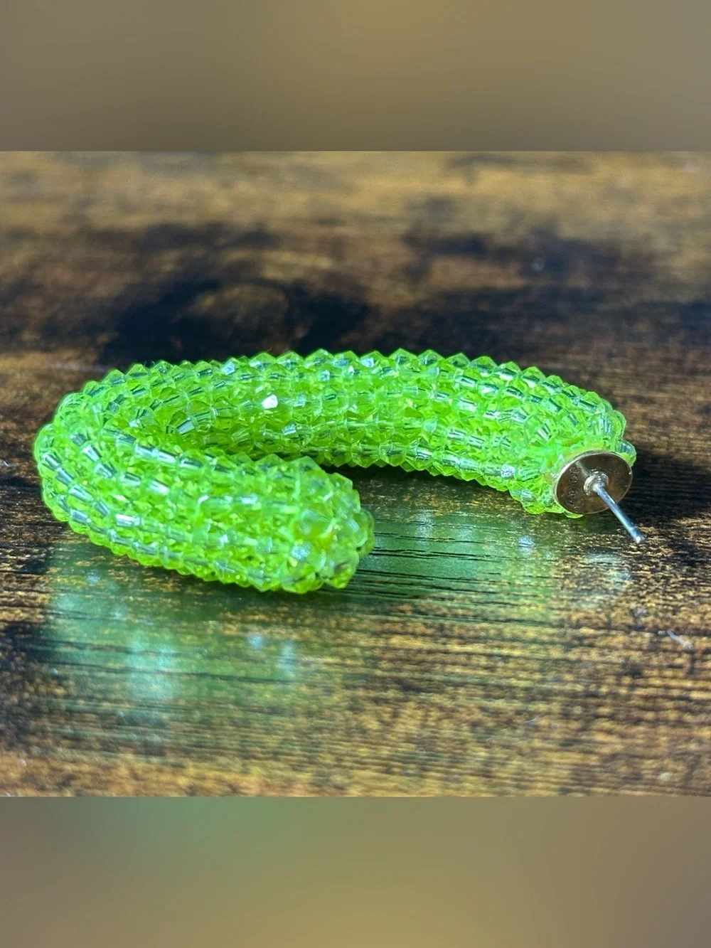 J Crew Neon Yellow Green Crystal Beaded Hoop Earrings Tropical Beachy Summer